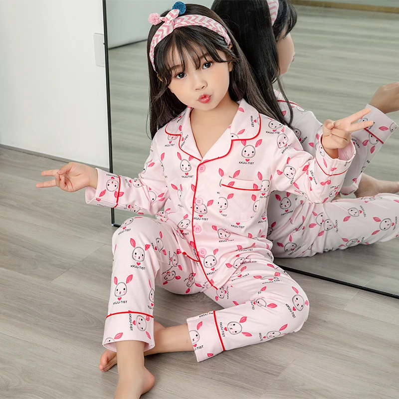 Ensemble pyjama Filles enfants  en coton doux, manches longues et pantalon à motifs